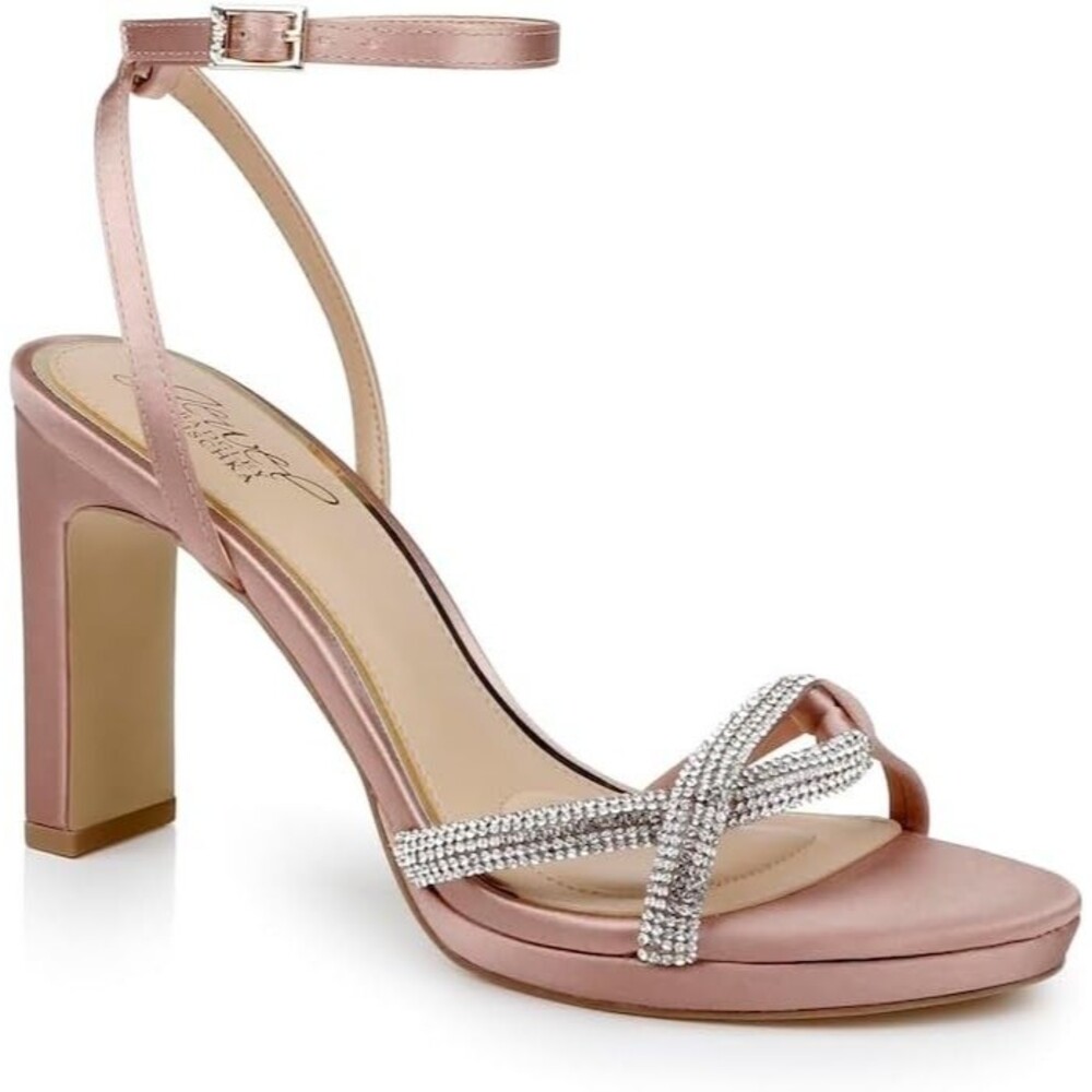 Jewel Badgley Mischka Rhinestone Strappy Heel Sandal Blush Size 6.5